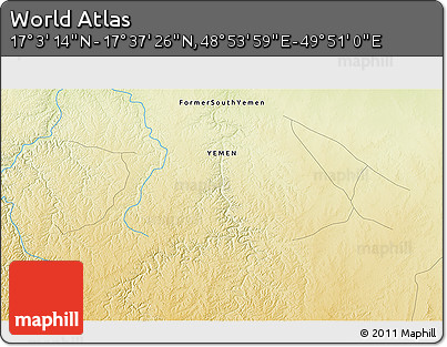 Physical 3D Map of the Area around 17° 20' 20" N, 49° 22' 30" E