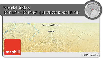 Physical Panoramic Map of the Area around 17° 20' 20" N, 49° 22' 30" E