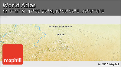 Physical Panoramic Map of the Area around 17° 20' 20" N, 49° 22' 30" E