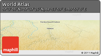 Physical Panoramic Map of the Area around 17° 20' 20" N, 49° 22' 30" E