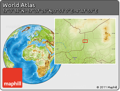 Physical Location Map of the Area around 17° 20' 20" N, 4° 19' 30" E