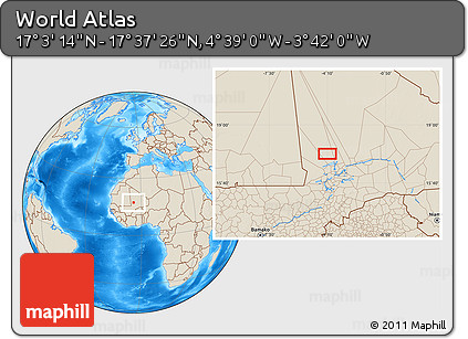 Shaded Relief Location Map of the Area around 17° 20' 20" N, 4° 10' 30" W