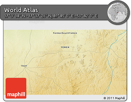 Physical 3D Map of the Area around 17° 20' 20" N, 50° 13' 30" E