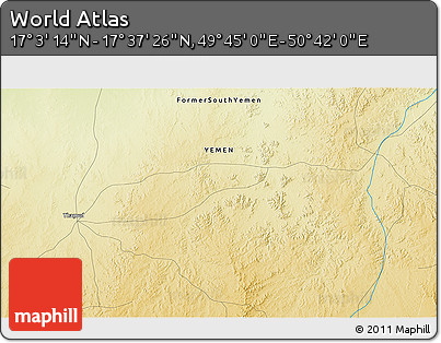Physical 3D Map of the Area around 17° 20' 20" N, 50° 13' 30" E