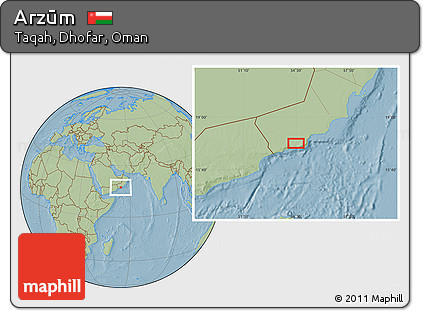 Savanna Style Location Map of Arzūm, hill shading