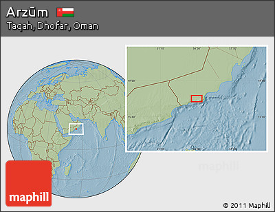 Savanna Style Location Map of Arzūm, hill shading