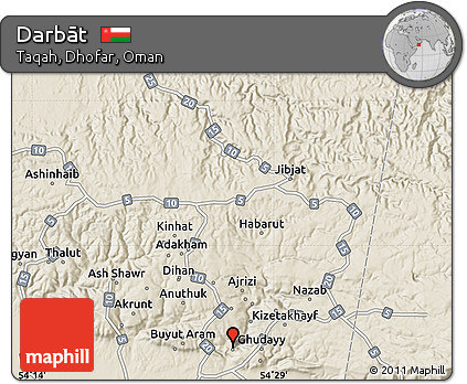 Shaded Relief Map of Darbāt