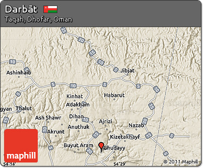 Shaded Relief Map of Darbāt