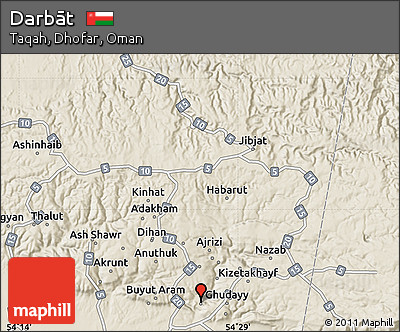 Shaded Relief Map of Darbāt