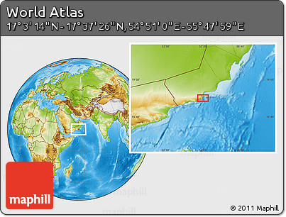 Physical Location Map of the Area around 17° 20' 20" N, 55° 19' 30" E