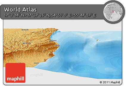 Political Panoramic Map of the Area around 17° 20' 20" N, 55° 19' 30" E
