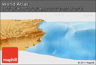 Political Panoramic Map of the Area around 17° 20' 20" N, 55° 19' 30" E