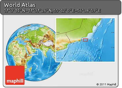 Physical Location Map of the Area around 17° 20' 20" N, 56° 10' 29" E