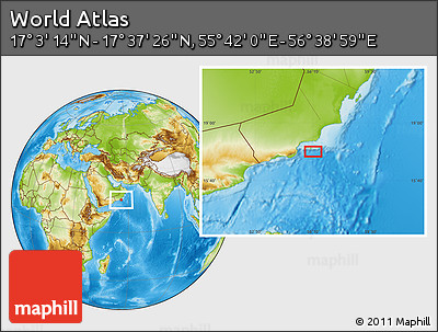 Physical Location Map of the Area around 17° 20' 20" N, 56° 10' 29" E