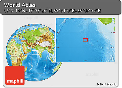 Physical Location Map of the Area around 17° 20' 20" N, 66° 22' 30" E