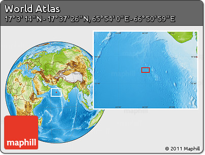 Physical Location Map of the Area around 17° 20' 20" N, 66° 22' 30" E