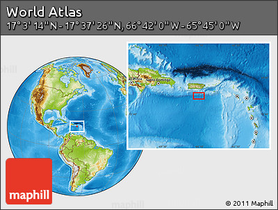Physical Location Map of the Area around 17° 20' 20" N, 66° 13' 29" W