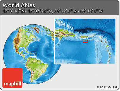 Physical Location Map of the Area around 17° 20' 20" N, 66° 13' 29" W