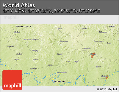Physical 3D Map of the Area around 17° 20' 20" N, 76° 34' 29" E
