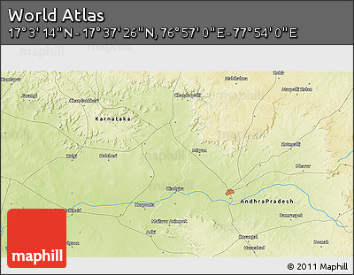 Physical 3D Map of the Area around 17° 20' 20" N, 77° 25' 30" E