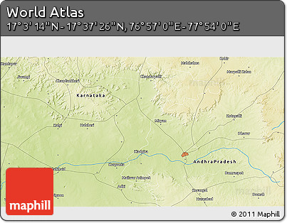 Physical 3D Map of the Area around 17° 20' 20" N, 77° 25' 30" E