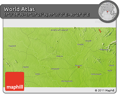 Physical 3D Map of the Area around 17° 20' 20" N, 79° 58' 29" E