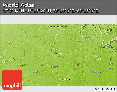 Physical 3D Map of the Area around 17° 20' 20" N, 79° 58' 29" E
