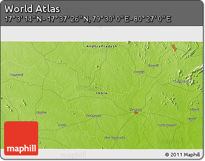 Physical 3D Map of the Area around 17° 20' 20" N, 79° 58' 29" E