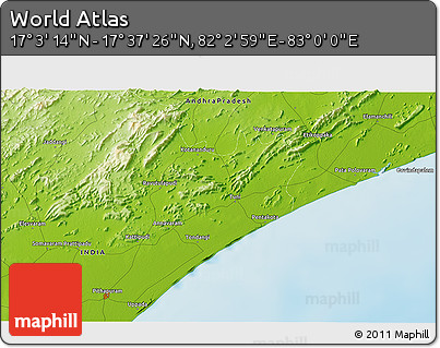 Physical 3D Map of the Area around 17° 20' 20" N, 82° 31' 30" E