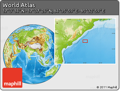 Physical Location Map of the Area around 17° 20' 20" N, 85° 4' 29" E