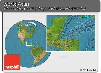 Satellite Location Map of the Area around 17° 20' 20" N, 85° 46' 30" W