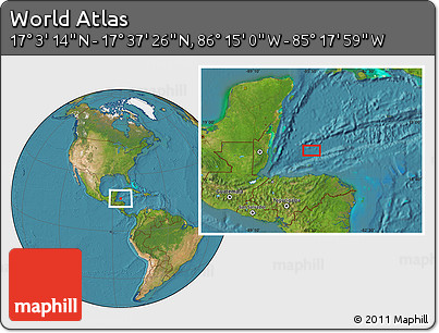 Satellite Location Map of the Area around 17° 20' 20" N, 85° 46' 30" W