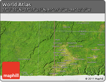 Satellite 3D Map of the Area around 17° 20' 20" N, 89° 10' 30" W