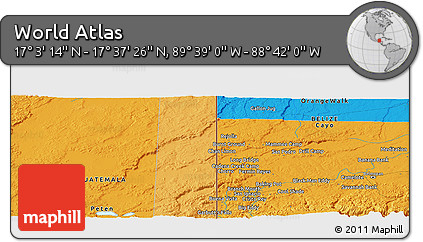 Political Panoramic Map of the Area around 17° 20' 20" N, 89° 10' 30" W