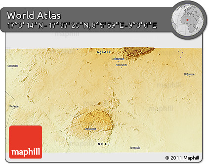 Physical 3D Map of the Area around 17° 20' 20" N, 8° 34' 29" E