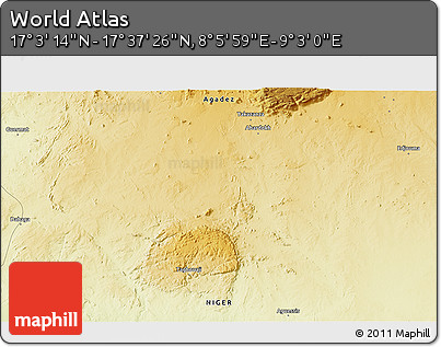 Physical 3D Map of the Area around 17° 20' 20" N, 8° 34' 29" E