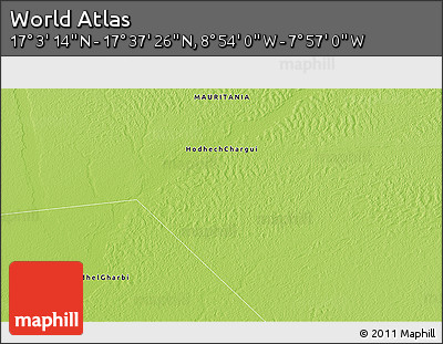 Physical 3D Map of the Area around 17° 20' 20" N, 8° 25' 30" W