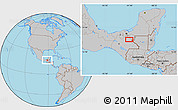 Gray Location Map of the area around 17° 20' 20" N, 91° 43' 29" W