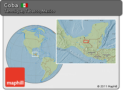 Savanna Style Location Map of Coba, hill shading