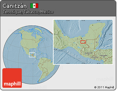Savanna Style Location Map of Canitzán, hill shading