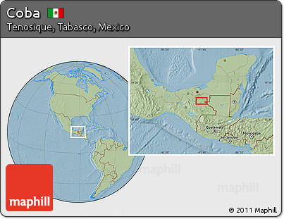 Savanna Style Location Map of Coba, hill shading
