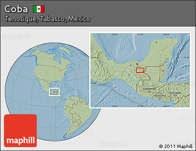 Savanna Style Location Map of Coba, hill shading