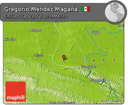 Physical Map of Gregorio Méndez Magaña