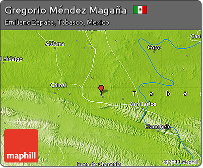Physical Map of Gregorio Méndez Magaña