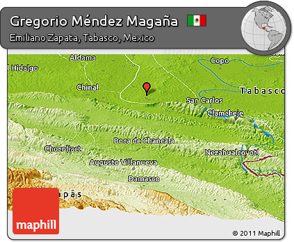 Physical Panoramic Map of Gregorio Méndez Magaña