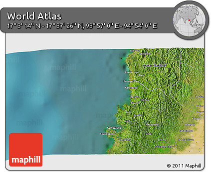 Satellite 3D Map of the Area around 17° 20' 20" N, 94° 25' 30" E