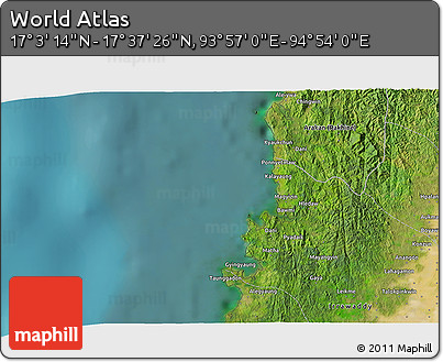 Satellite 3D Map of the Area around 17° 20' 20" N, 94° 25' 30" E