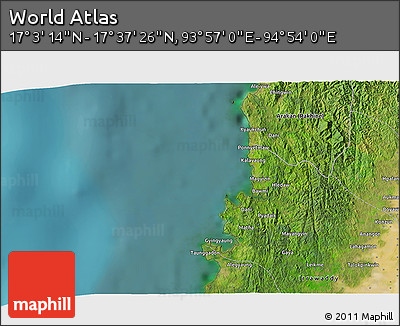 Satellite 3D Map of the Area around 17° 20' 20" N, 94° 25' 30" E
