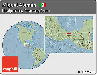 Savanna Style Location Map of Miguel Alemán, hill shading