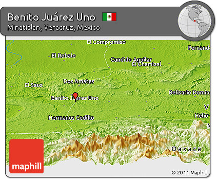 Physical Panoramic Map of Benito Juárez Uno